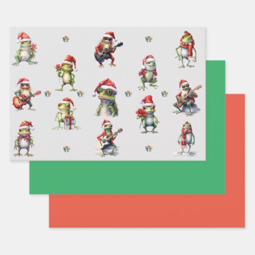 Christmas Frog Rock Band Wrapping Paper