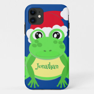 Christmas Frog Santa Hat Blue Novelty iPhone 11 Case