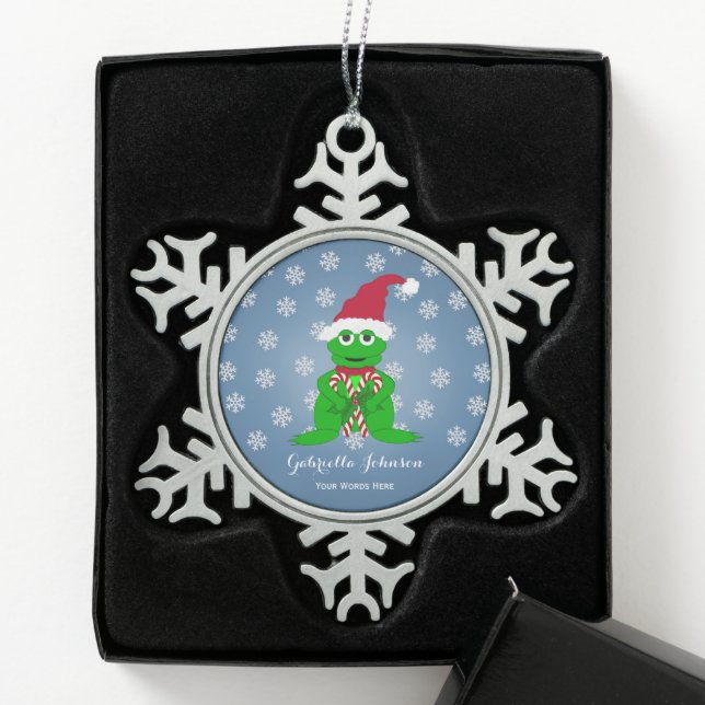 Christmas Frog Snowflake Pewter Christmas Ornament (Box)