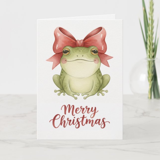 Christmas Frog with Festive Bow Card (Front)