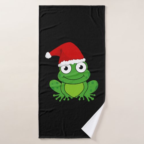Christmas Frog with Santa Hat Bath Towel