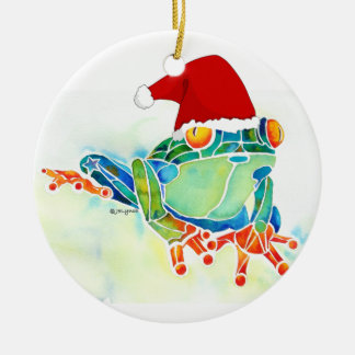 Christmas Frog with Santa Hat Ceramic Ornament