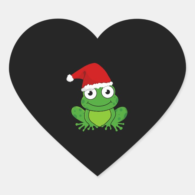 Christmas Frog with Santa Hat Heart Sticker (Front)