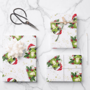 Christmas Frog Wrapping Paper set of 3