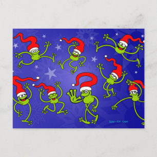 Christmas Frogs jumping, dancing and celebrating! Holiday Postcard