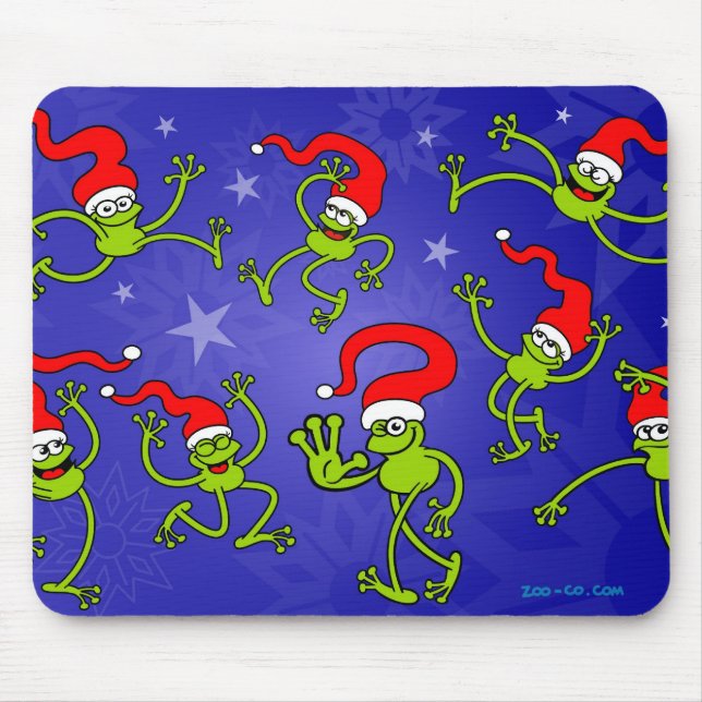 Christmas Frogs jumping, dancing and celebrating! Mouse Pad (Front)