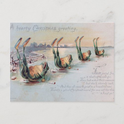 Christmas Frogs on Ice Vintage Postcard