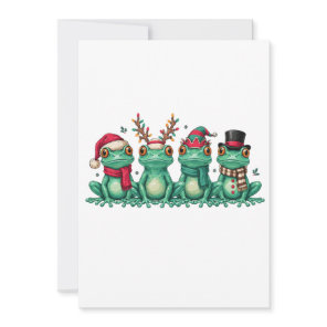 Christmas Frogs Wearing Santa Hat Reindeer Antlers Invitation