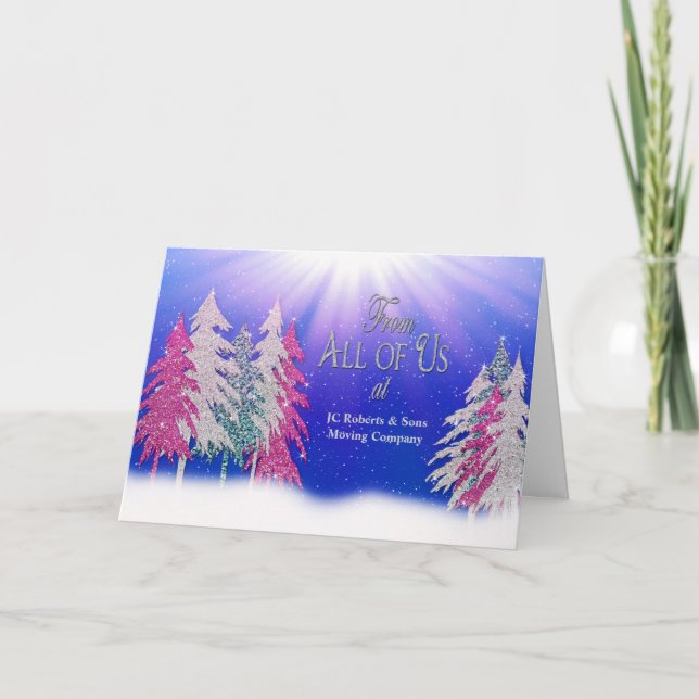 Christmas - From All of Us - Glitzy Trees Business Holiday Card (Front)