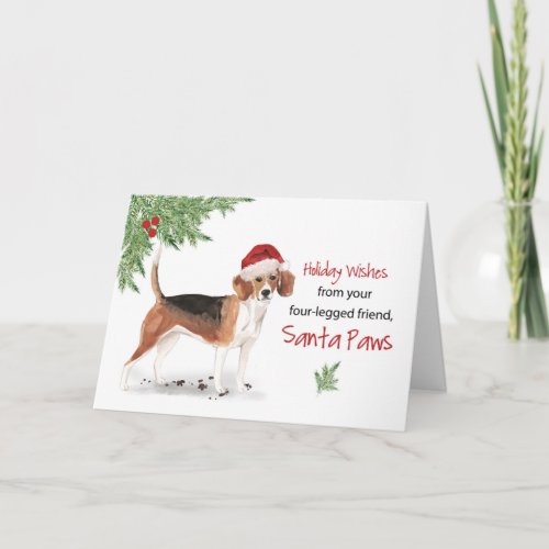 Christmas From Beagle Dog in Funny Santa Hat Card