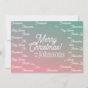 Christmas From Family Name Pink Green Ombre Holiday Card