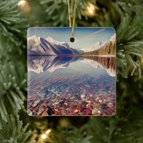 Christmas from Lake McDonald Lake Glacier Park Ceramic Ornament