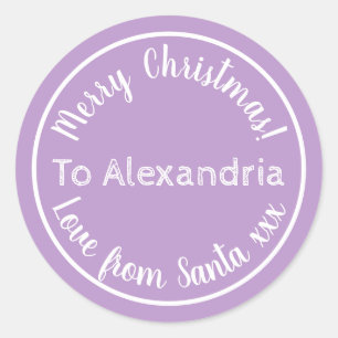 Christmas From Santa Personalized Purple Lilac Classic Round Sticker