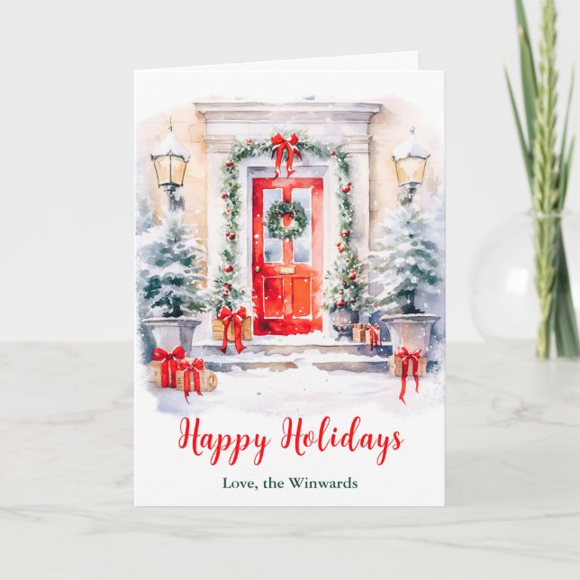 Christmas Front Porch Happy Holidays Holiday Card (Front)