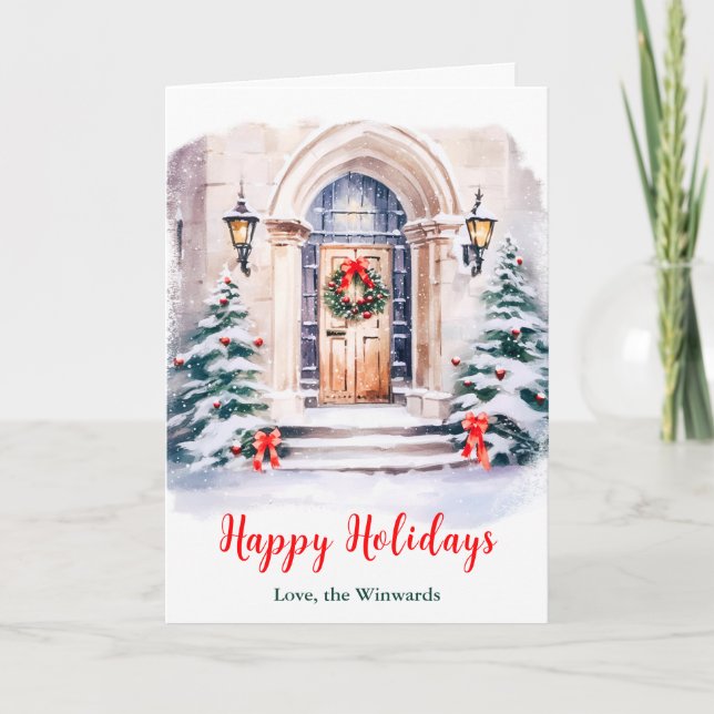 Christmas Front Porch Happy Holidays Holiday Card (Front)
