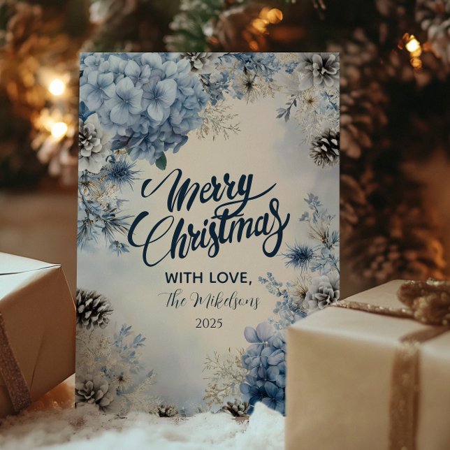 Christmas Frosted Blue Greenery Holiday Card (Creator Uploaded)