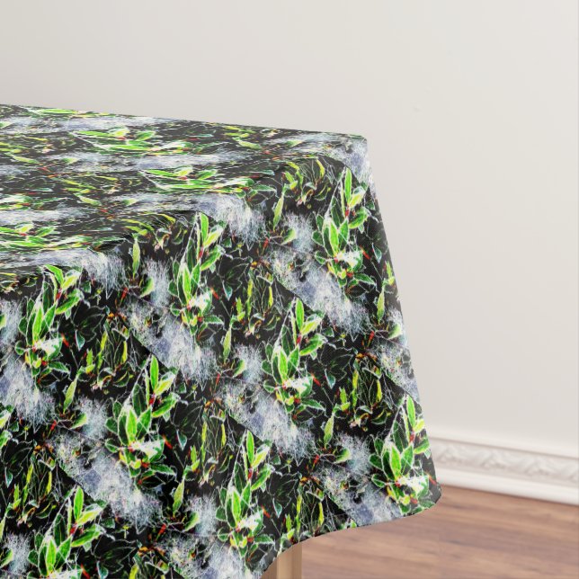 christmas frosted cobwebs holly and berries tablecloth (In Situ)