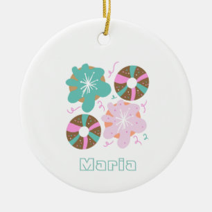 Christmas Frosted Donuts Pink Doodles   Ceramic Ornament