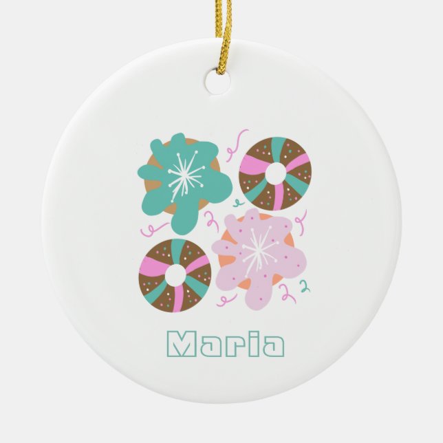 Christmas Frosted Donuts Pink Doodles   Ceramic Ornament (Front)