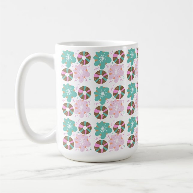 Christmas Frosted Donuts Pink Doodles Coffee Mug (Left)
