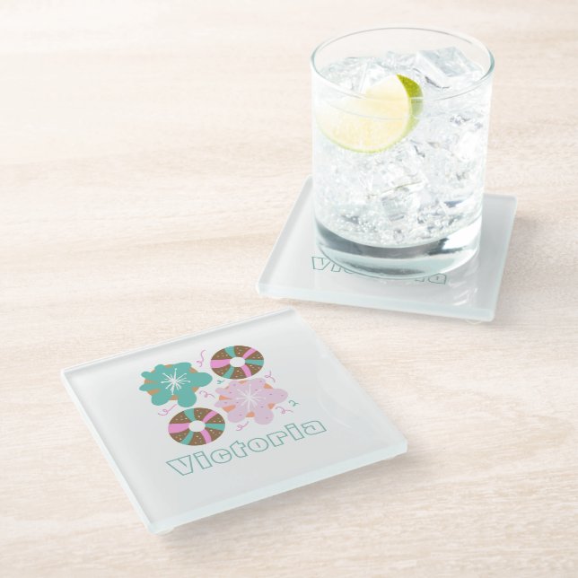 Christmas Frosted Donuts Pink Doodles     Glass Coaster (Angled)