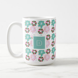 Christmas Frosted Donuts Pink Doodles Initial Coffee Mug