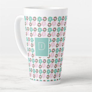 Christmas Frosted Donuts Pink Doodles Initial Latte Mug
