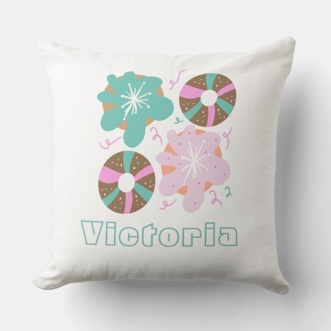 Christmas Frosted Donuts Pink Doodles     Throw Pillow (Front)