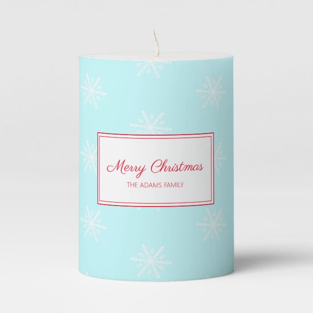Christmas frosty blue snowflake custom holiday  pillar candle (Front)