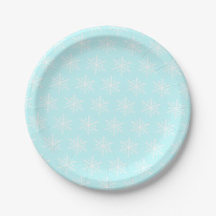 Christmas frosty blue snowflake pattern paper plates