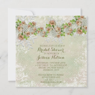 Christmas Frosty Green Roses Bridal Shower Invitation