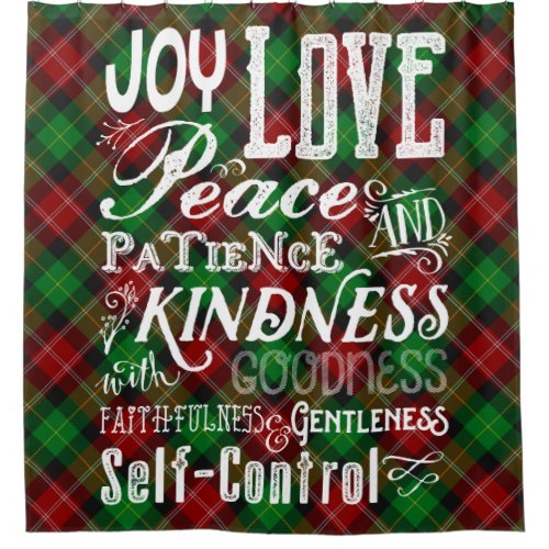 Christmas Fruit of the Spirit Typography Tartan Shower Curtain