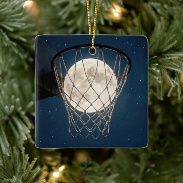 Christmas Full Moon In a Basketball Net Ceramic Ornament (Tree)