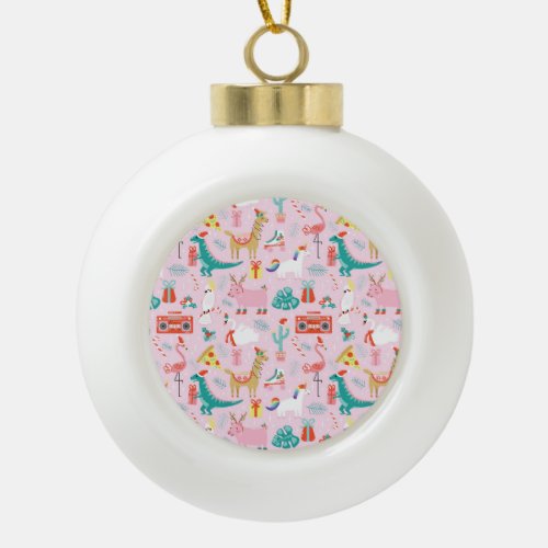Christmas Fun Animal Seamless Pattern Ceramic Ball Christmas Ornament