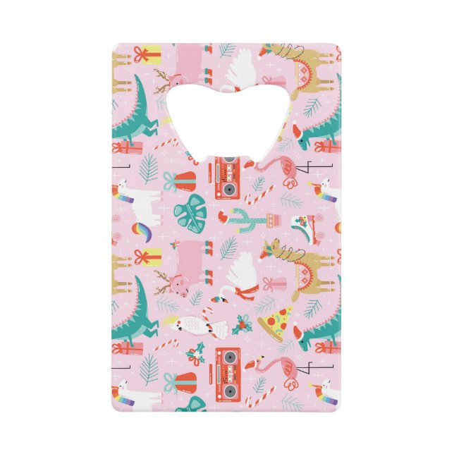 Christmas Fun: Animal Seamless Pattern. Credit Card Bottle Opener (Front)