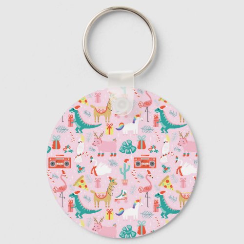 Christmas Fun Animal Seamless Pattern Keychain