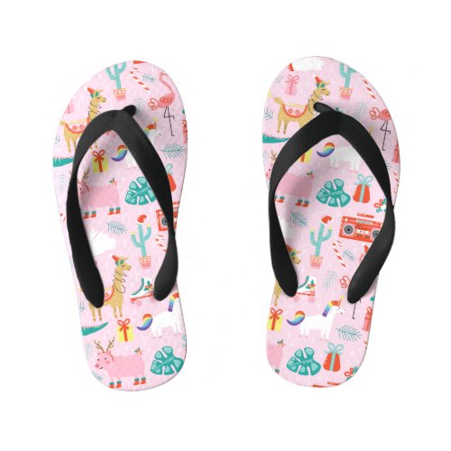 Christmas Fun Animal Seamless Pattern Kids Flip Flops