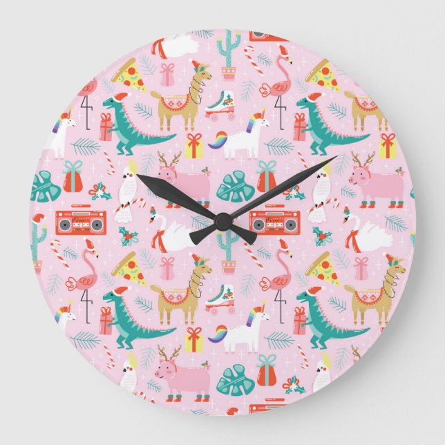 Christmas Fun: Animal Seamless Pattern. Large Clock (Front)