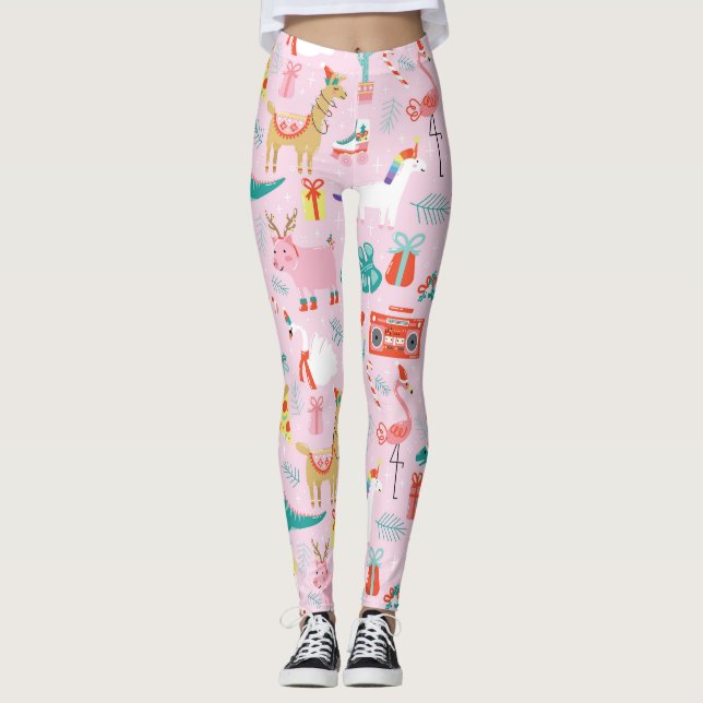 Christmas Fun: Animal Seamless Pattern. Leggings (Front)