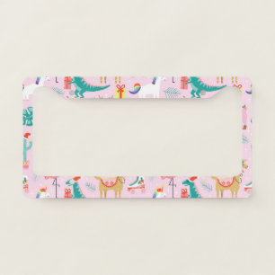 Christmas Fun: Animal Seamless Pattern. License Plate Frame
