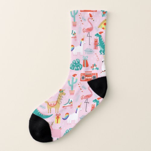 Christmas Fun Animal Seamless Pattern Socks