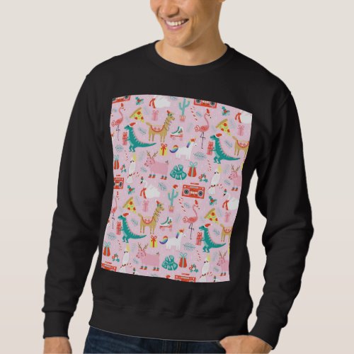 Christmas Fun Animal Seamless Pattern Sweatshirt