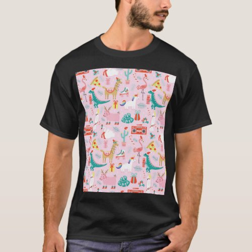 Christmas Fun Animal Seamless Pattern T_Shirt