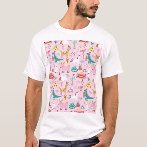 Christmas Fun Animal Seamless Pattern T_Shirt