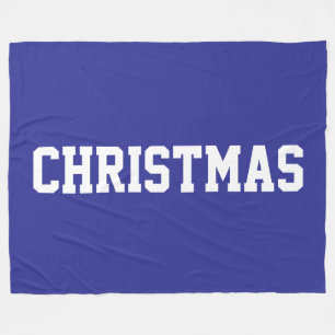 CHRISTMAS Fun Athletic White Text On Deep Blue Fleece Blanket