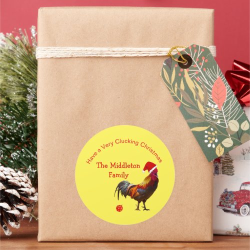 Christmas Fun Chicken Rooster Greeting Classic Round Sticker