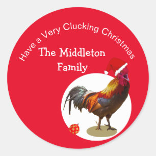 Christmas Fun Chicken Rooster Greeting Yellow Classic Round Sticker