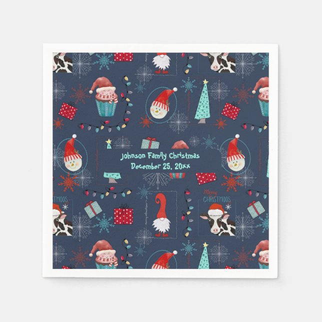 Christmas Fun Custom Name and Date Napkins (Front)