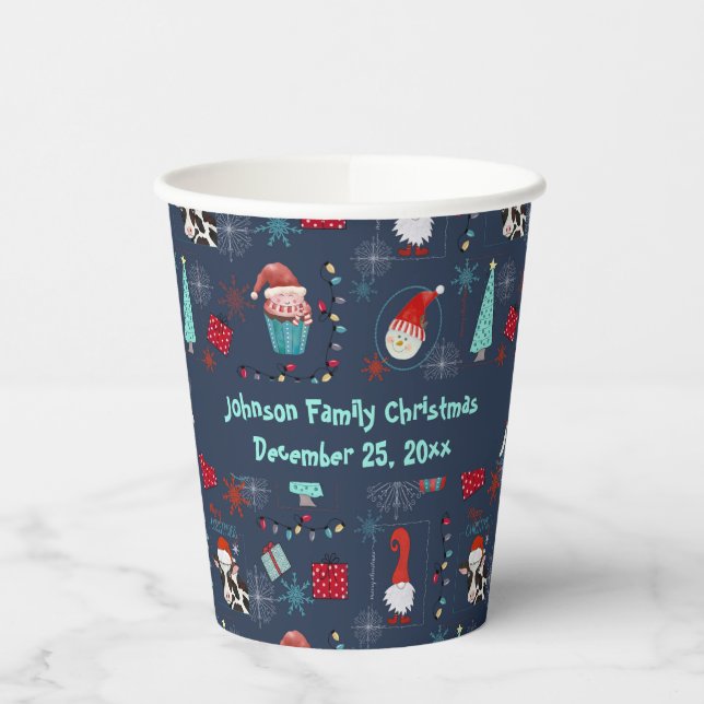 Christmas Fun Custom Name and Date Paper Cups (Left)