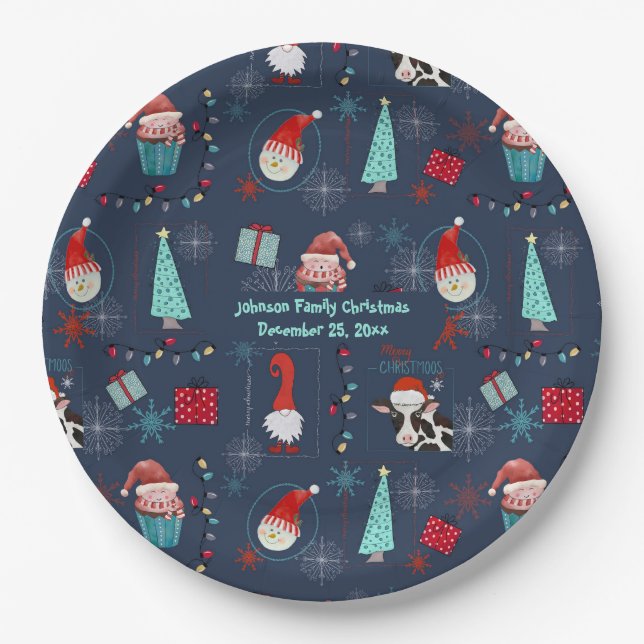 Christmas Fun Custom Name and Date Paper Plates (Front)